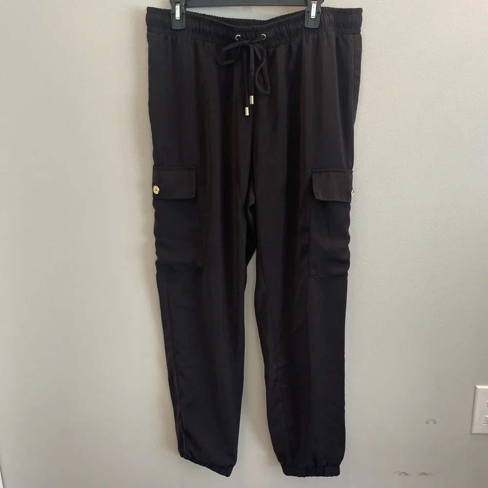 Michael by Michael Kors Cargo Pants Black Women’s L Lounge Travel Jogger pockets
